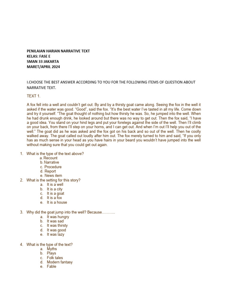 Daily Assessment: Narrative Text Analysis | PDF