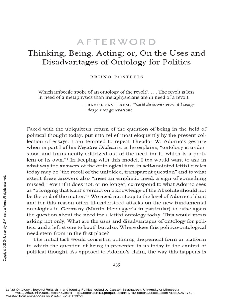 Afterword: Thinking Being Acting | PDF | Ontology | Metaphysics