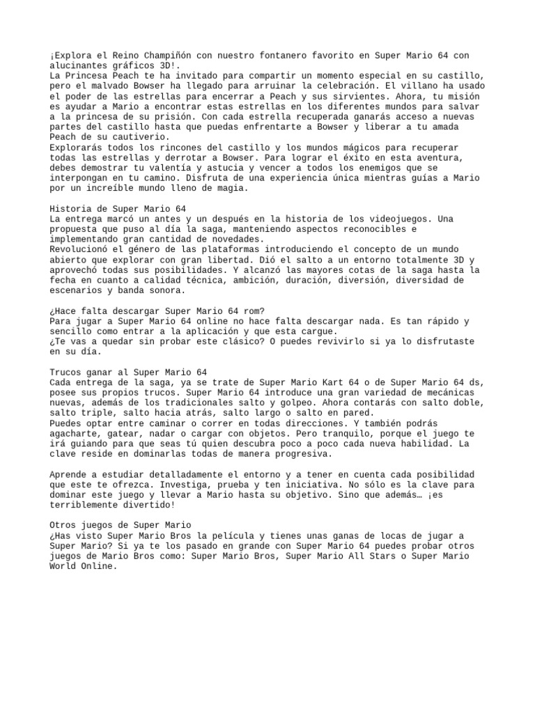 Mario 64 | PDF | Mario | Videojuegos