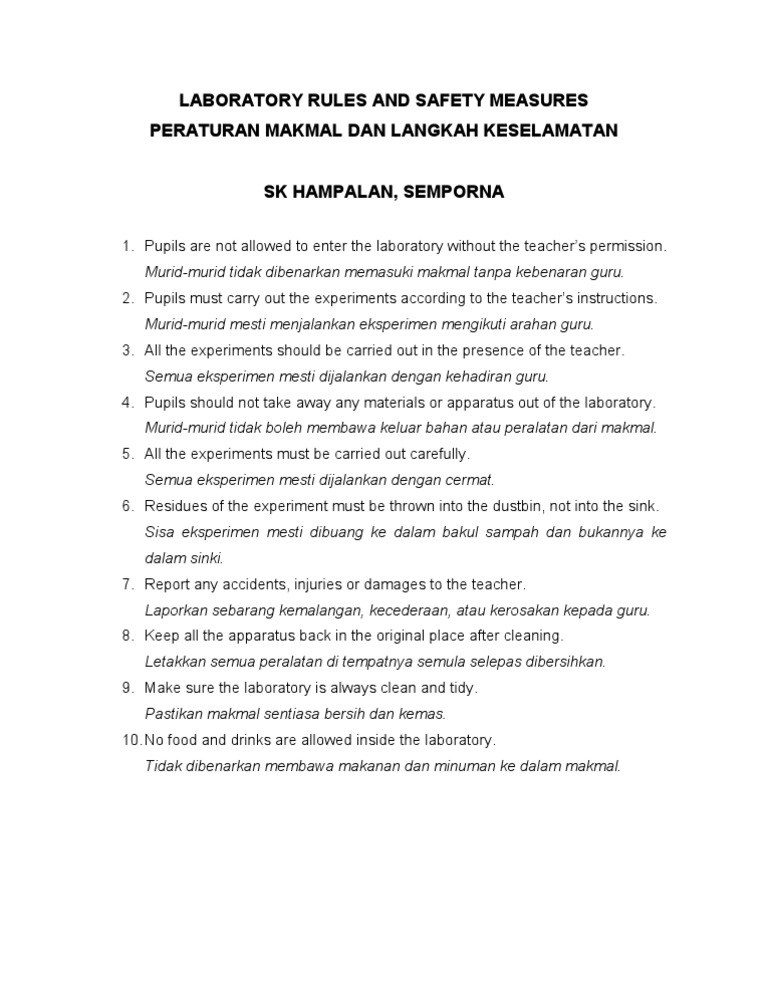 Laboratory Safety Rules for Students | PDF | Science & Mathematics