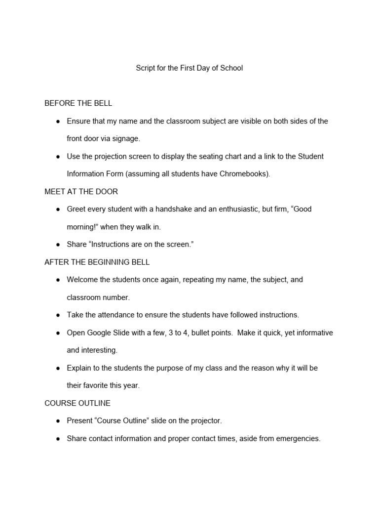Script For The First Day of School | PDF | Career & Growth