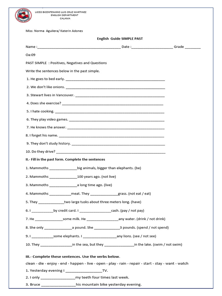 English Guide: Simple Past Exercises | PDF
