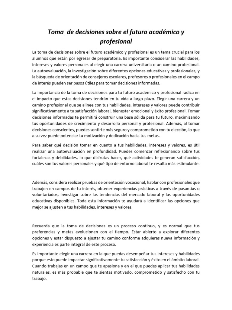 Decisiones para tu futuro académico y profesional | PDF | Toma de ...