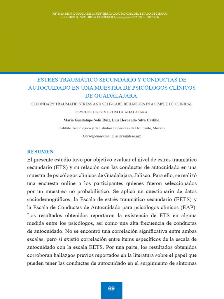 Estrés Traumático Secundario en Psicólogos | PDF | Trauma psicólogico ...