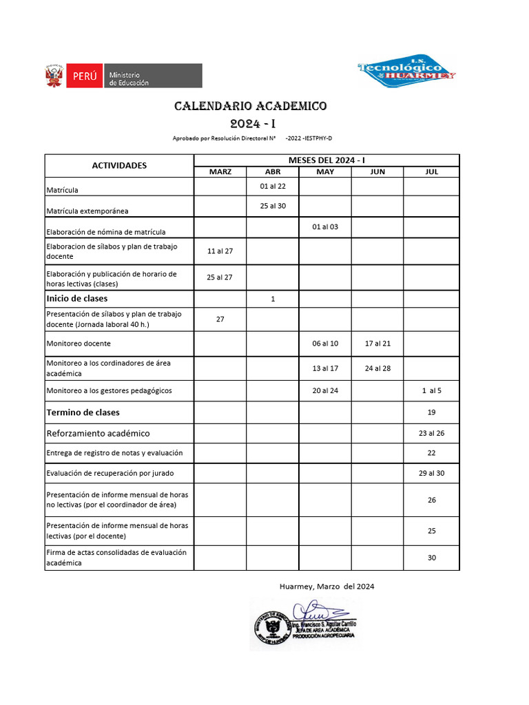 Calendario Académico 2024 - I | PDF