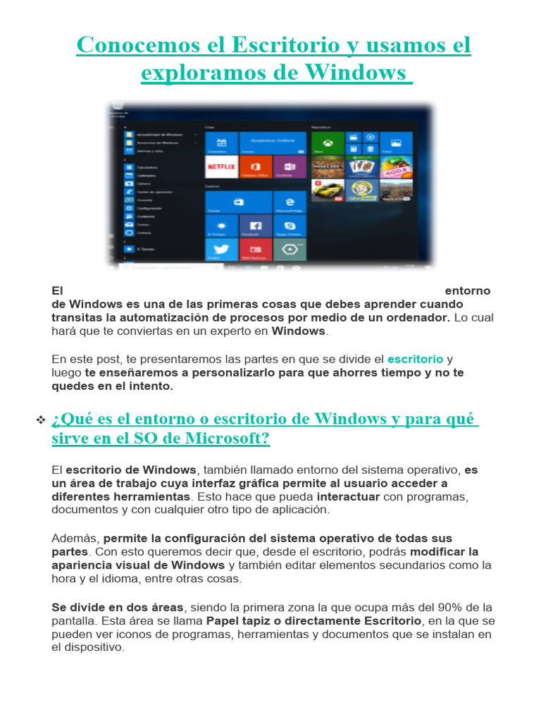 Conocemos El Escritorio | PDF | Microsoft Windows | Interfaces gráficas ...