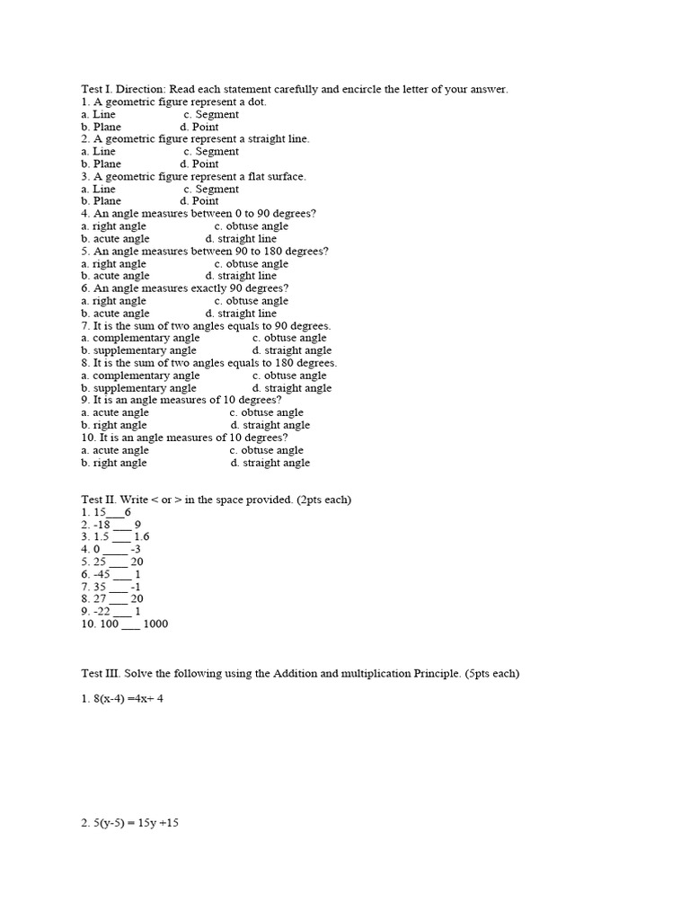 Geometry and Algebra Practice Test | PDF | Technology & Engineering