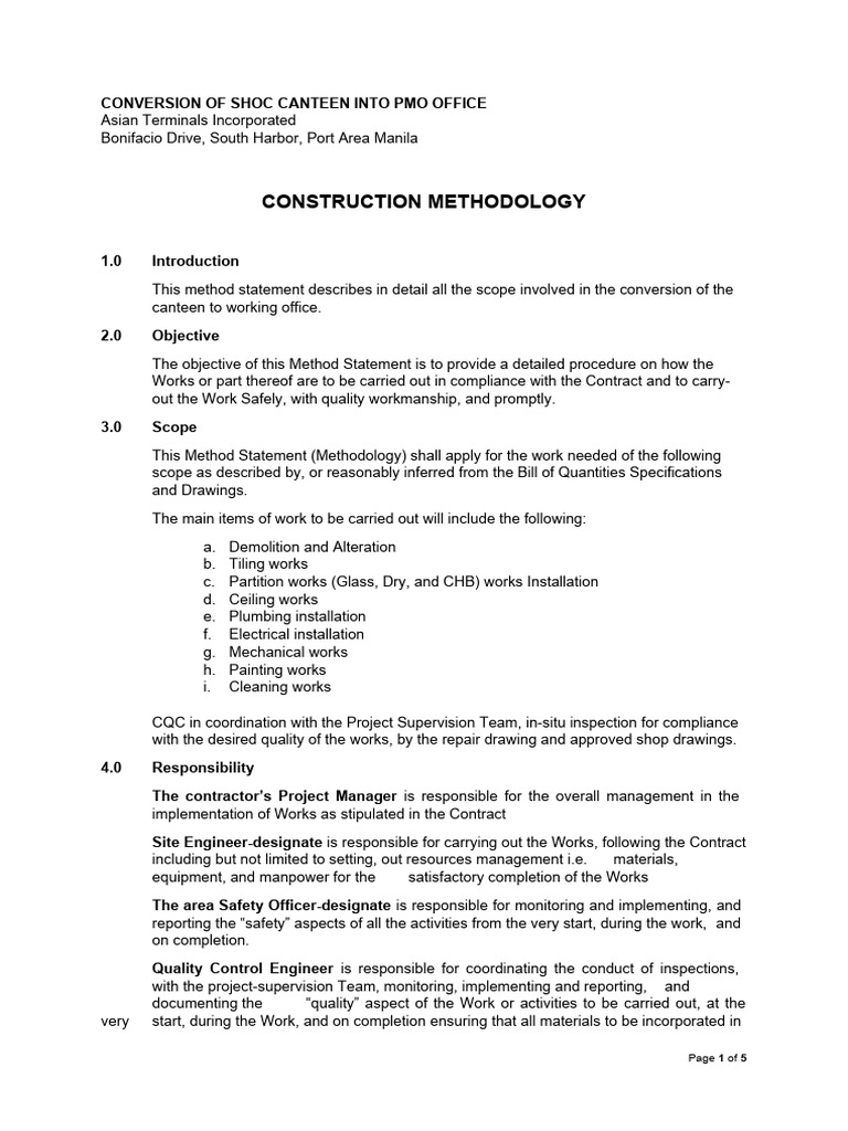 Construction methodology conversion of shoc canteen to pmo office