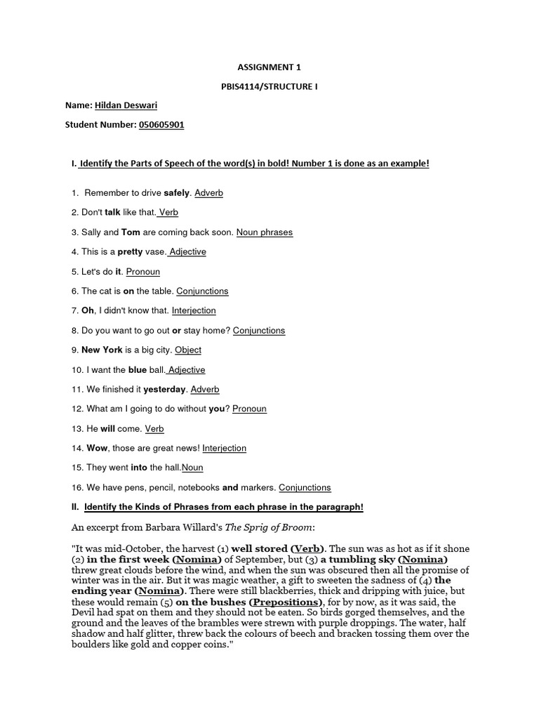Parts of Speech and Phrase Analysis | PDF