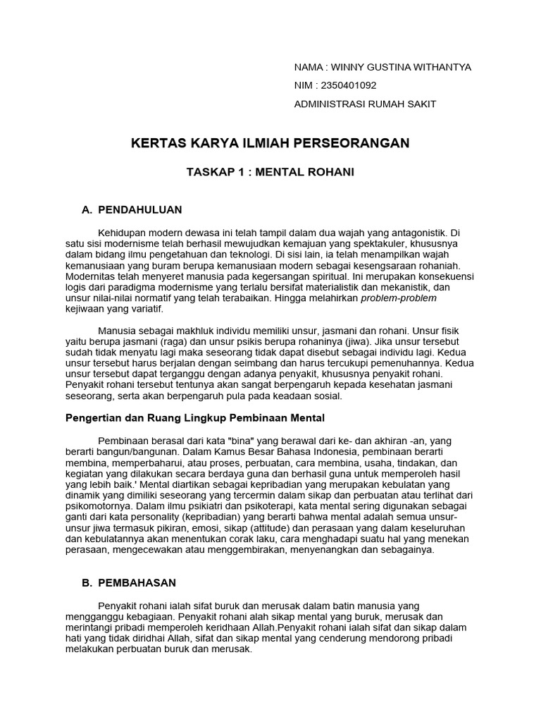 Penyakit Rohani dan Kesehatan Mental | PDF