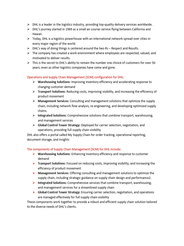 DHL Supply Chain Management Overview | PDF | Supply Chain Management ...