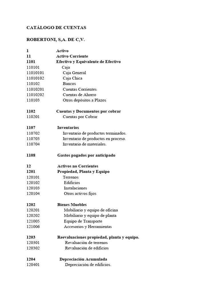 Catálogo de Cuentas Contables Robetoni | PDF | Economias