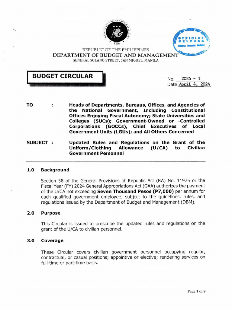 Budget circular no 2024 1 dated april 4 2024 clothing allowance pdf