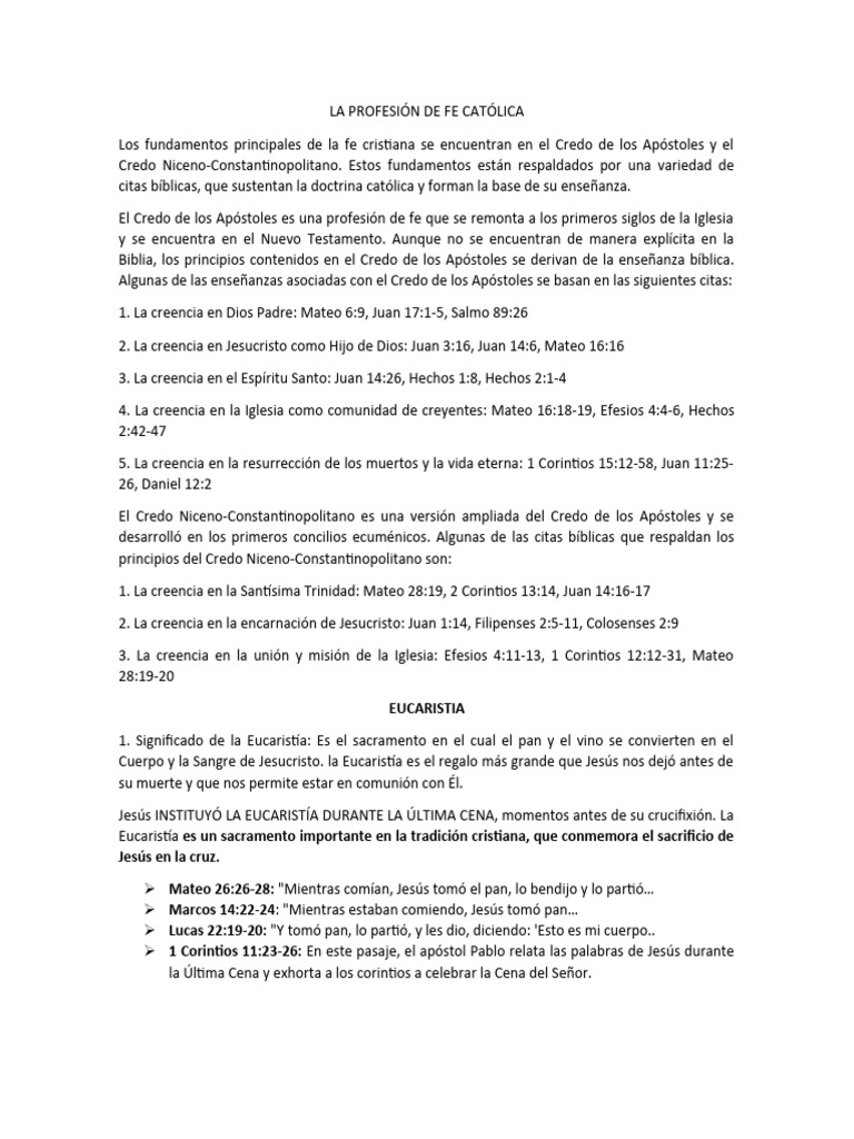 Fundamentos de la Fe Católica y Eucaristía | PDF | eucaristía | Última cena