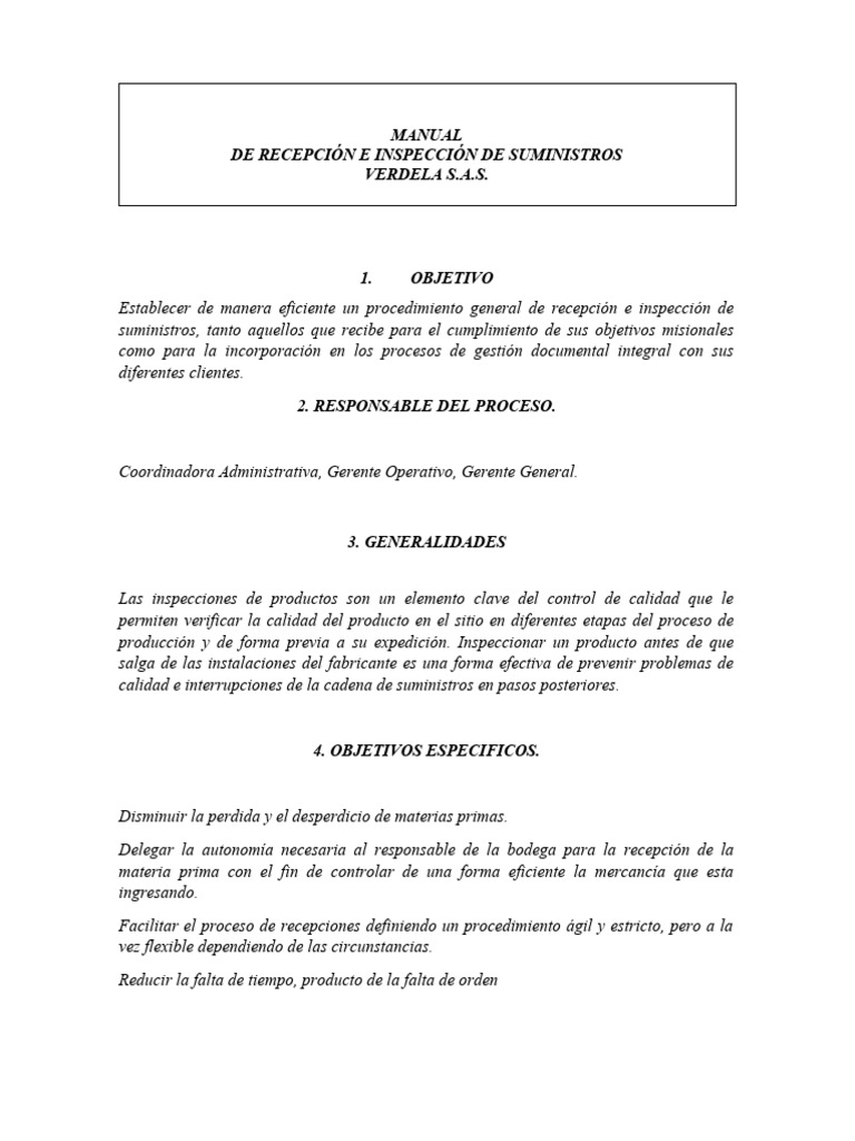 Manual Vi. Manual de Recepcion e Inspeccion de Suministros | PDF ...