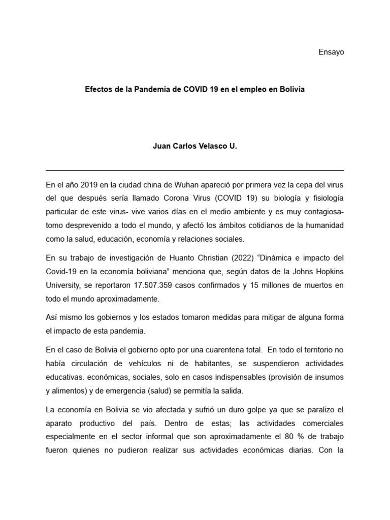 Impacto del COVID-19 en el empleo en Bolivia | PDF | Desempleo | Bolivia