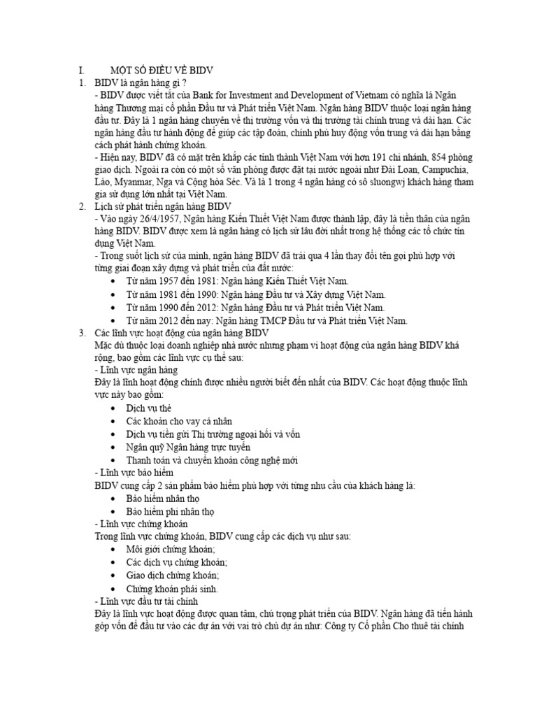MỘT SỐ ĐIỀU VỀ BIDV | PDF
