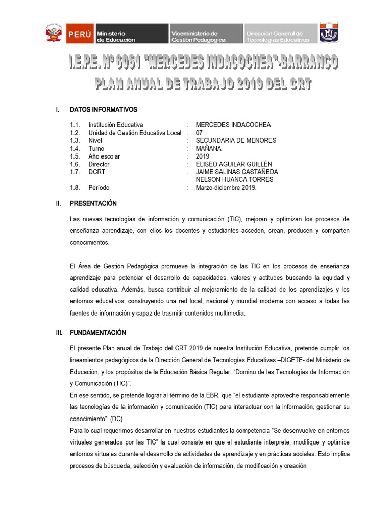 Plan Anual de TIC en Educación 2019 | PDF | Enseñando | Tecnología de ...