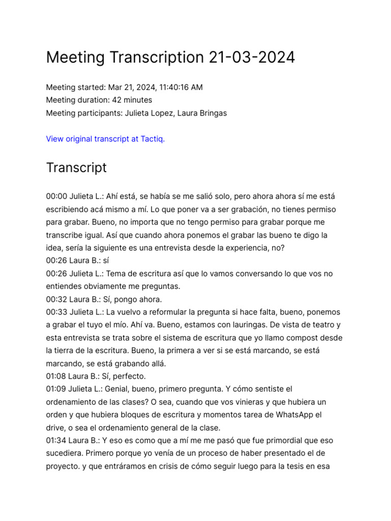Meeting Transcription 21-03-2024 | PDF | Educación en artes liberales ...