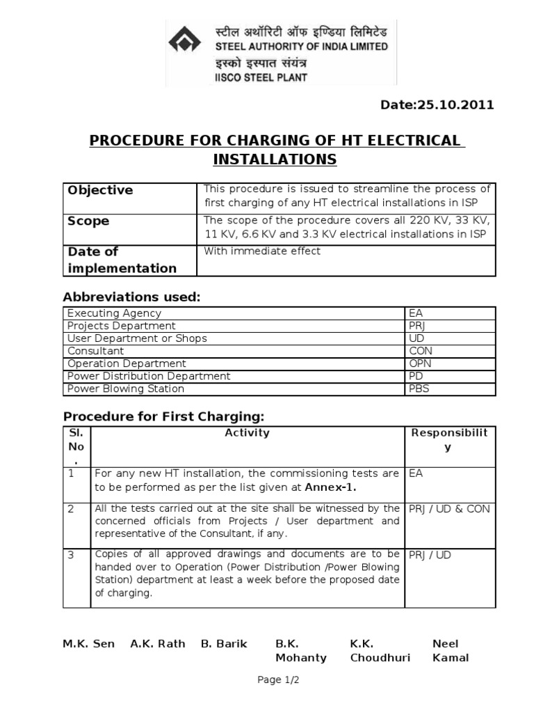 HT Transformer Charging Procedure | PDF | Transformer | Electrical ...