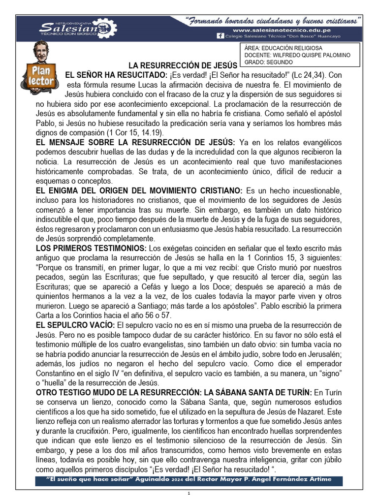 Resurrección de Jesús: Fe y Testimonios | PDF | La resurrección de ...