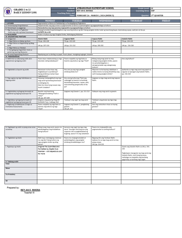 DLL - Esp 4 - Q3 - W5 | PDF