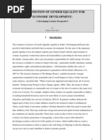 The Promotion of Gender Equality For Economic Development:: A Developing Country Perspective?