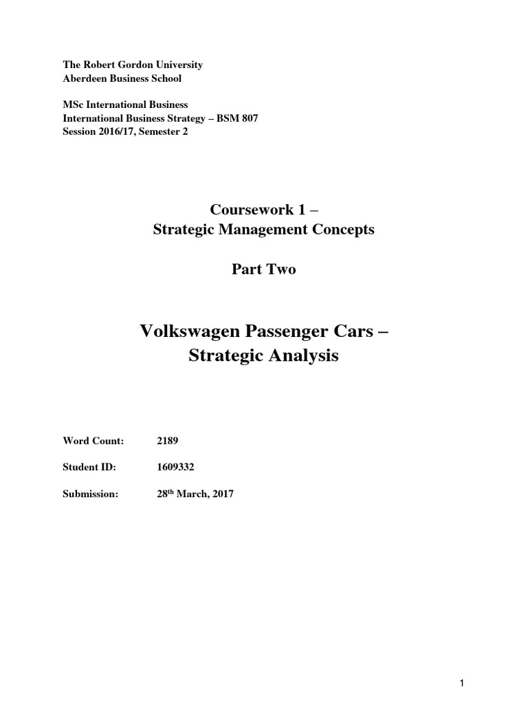 Volkswagen Strategic Analysis 2017 | PDF | Volkswagen | Strategic ...