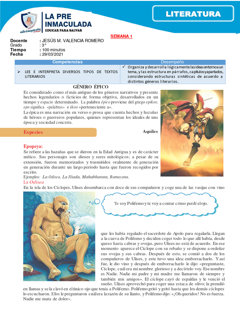 2 Semana Tercero - Genero Epico | PDF | Poesía épica | Divina Comedia