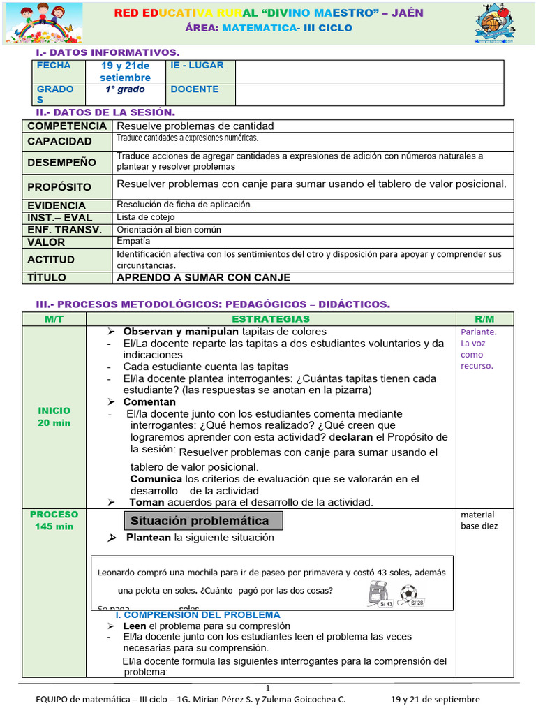 Sumar con Canje en 1er Grado | PDF | Evaluación