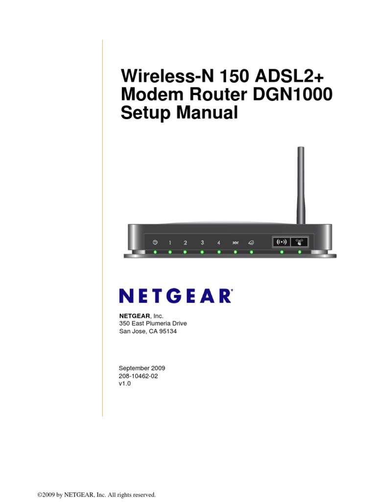 Wireless-N 150 ADSL2+ Modem Router DGN1000 Setup Manual: Netgear, Inc ...