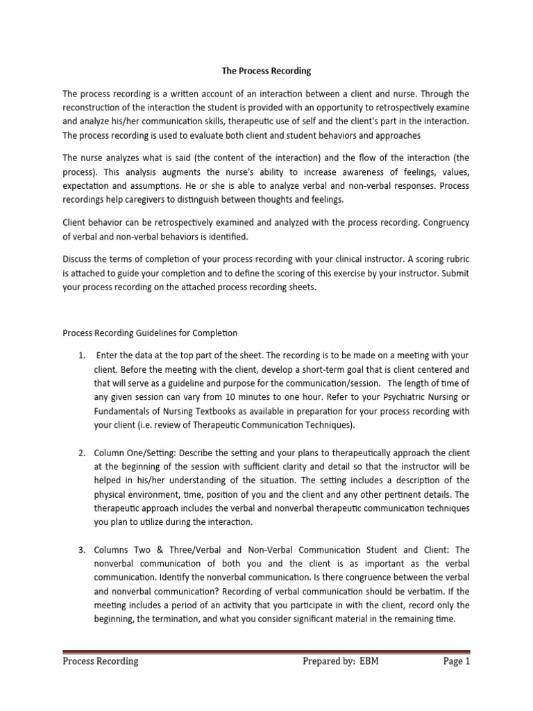 2023 The Process Recording | PDF | Communication | Nonverbal Communication