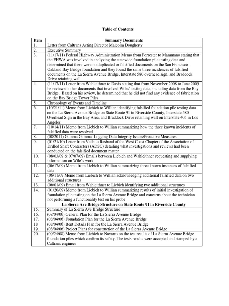 Caltrans Project Reports - Table of Contents | PDF | Science | Engineering