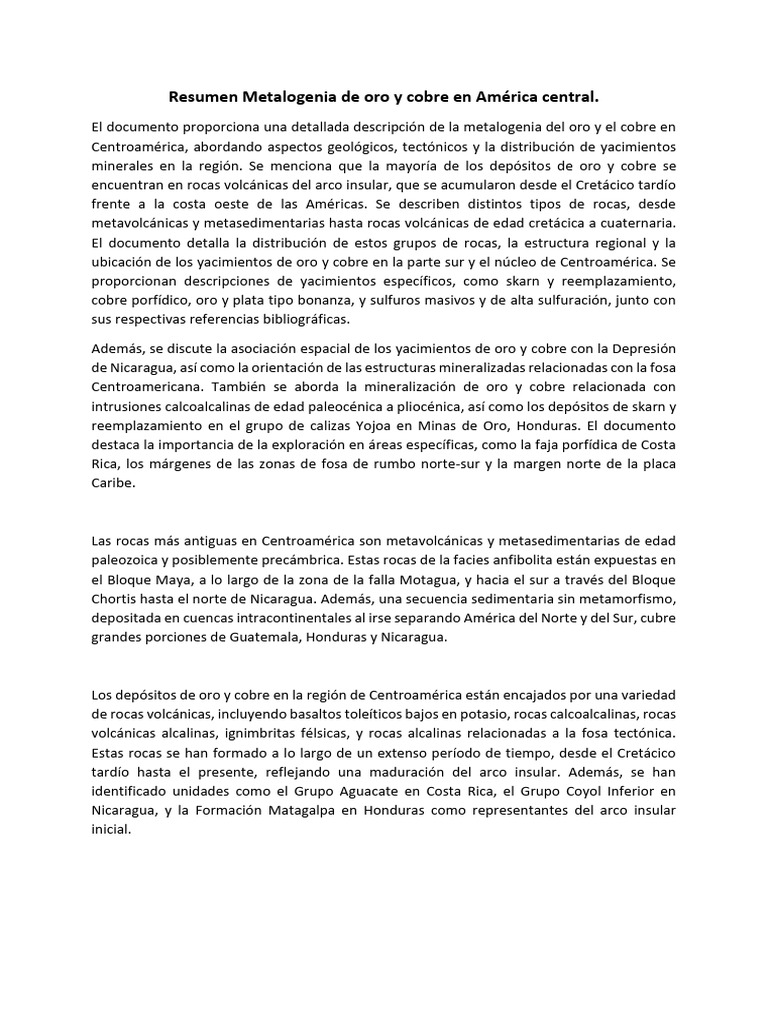 Metalogenia de oro y cobre en Centroamérica | PDF | Centroamérica ...