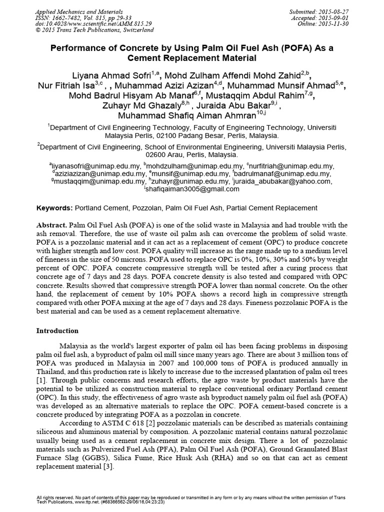 Concrete Strength with Palm Oil Ash Use | PDF | Concrete | Cement