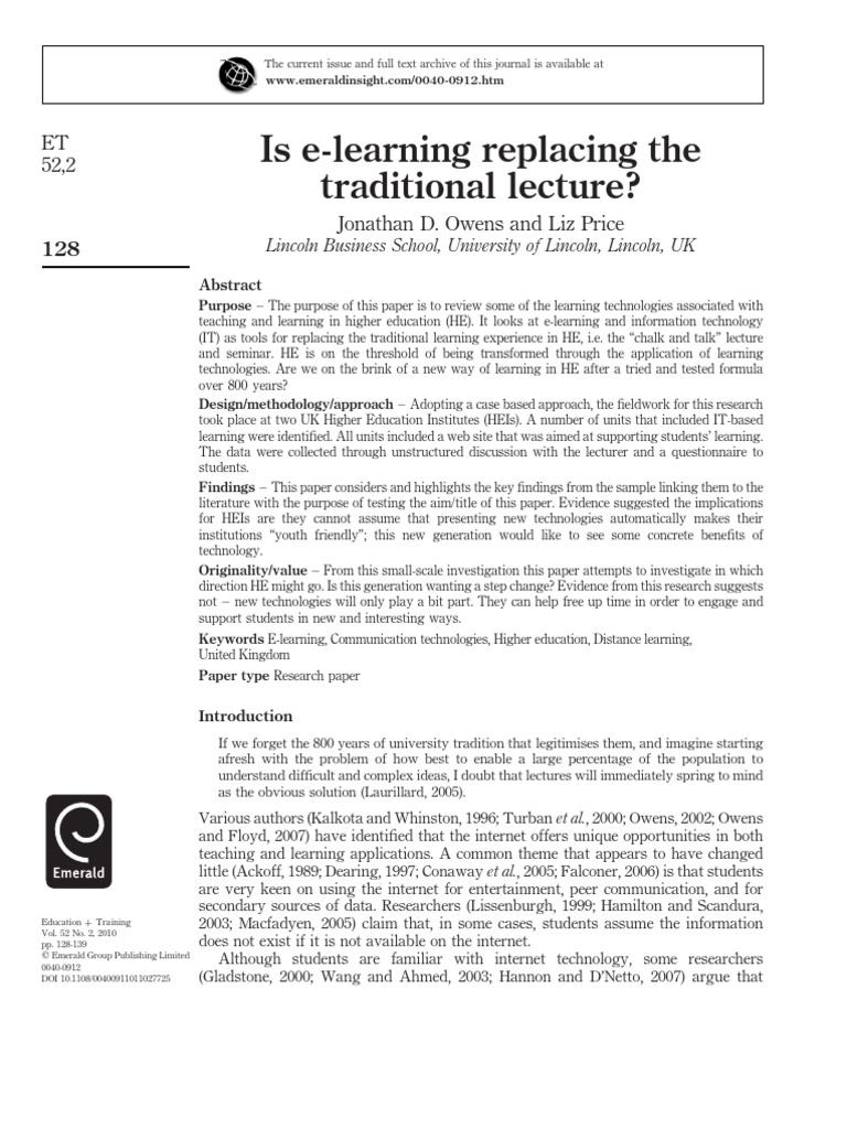 Is e Learning Replacing The Traditional Lecture? | PDF