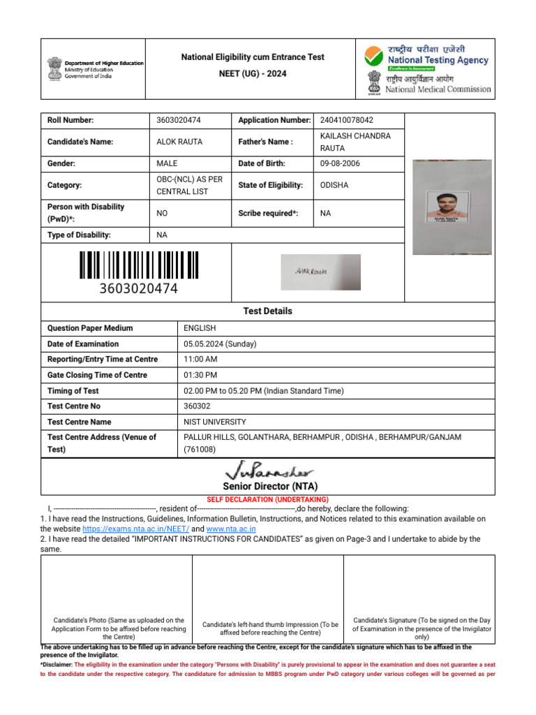 Neet - Ntaonline.in Frontend Web Admitcard Index | PDF | Identity Document