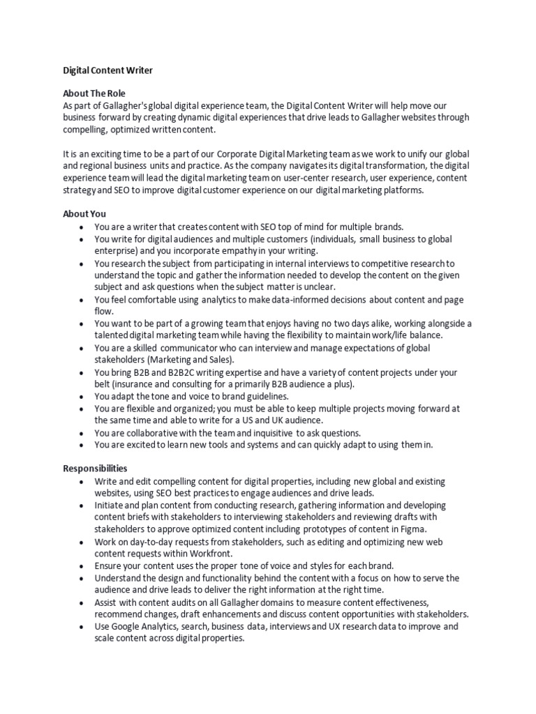 Digital Content Writer | PDF | Digital Marketing | Search Engine ...