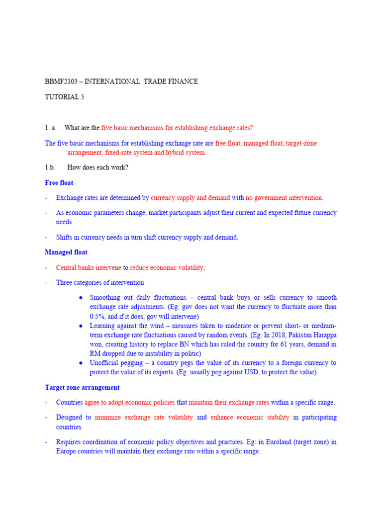 BBMF2103 ITF Tutorial 5 | PDF | Monetary Policy | Exchange Rate