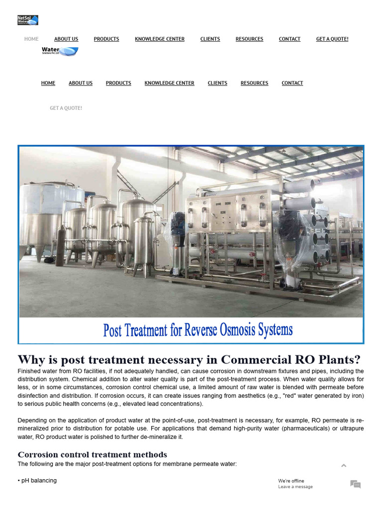 Why Is Post Treatment Necessary in Commercial RO Plants | PDF ...