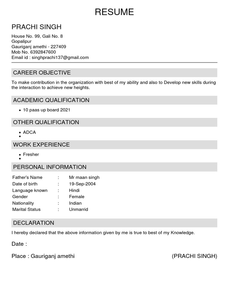 Resume of Prachi Singh | PDF