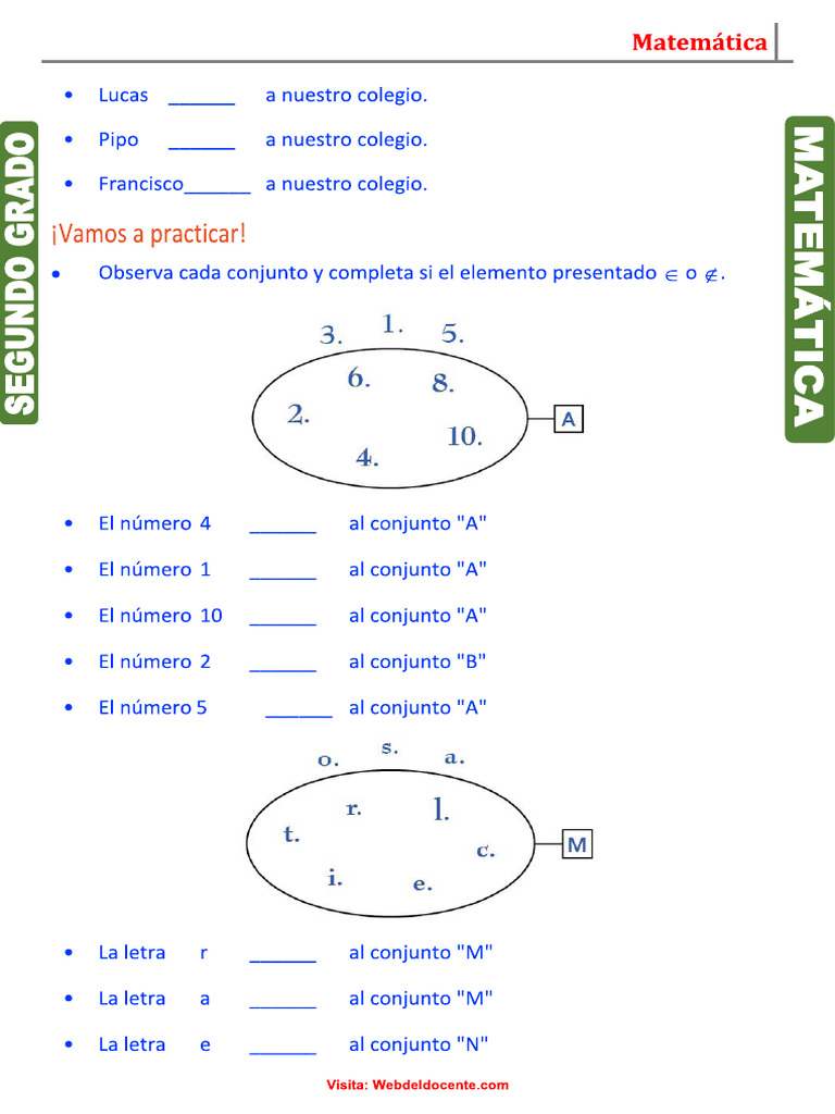 Pertenencia de Conjuntos para Segundo Grado de Primaria | PDF