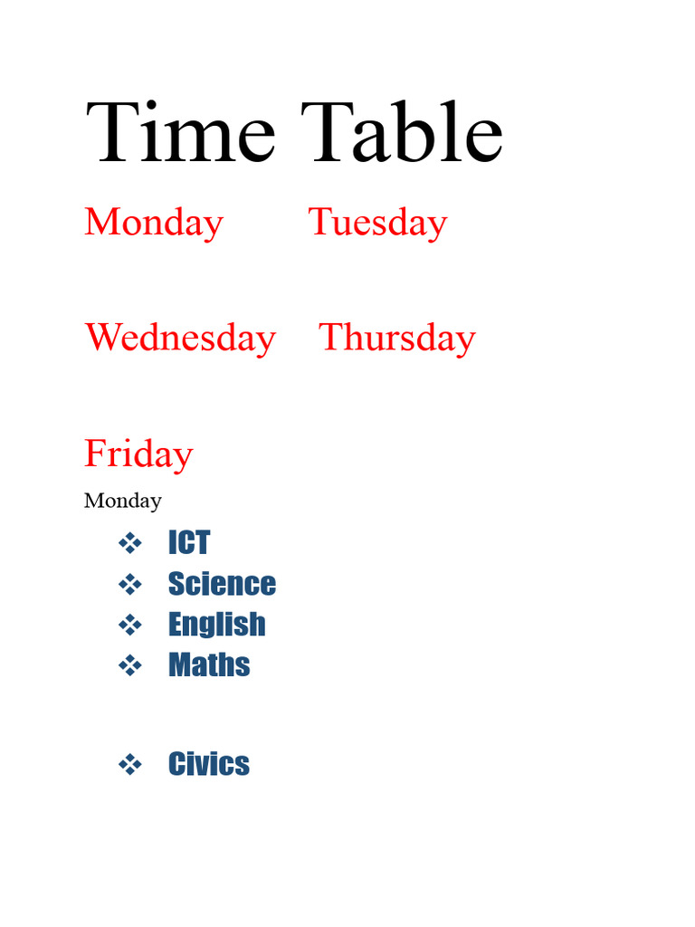Weekly School Class Schedule | PDF