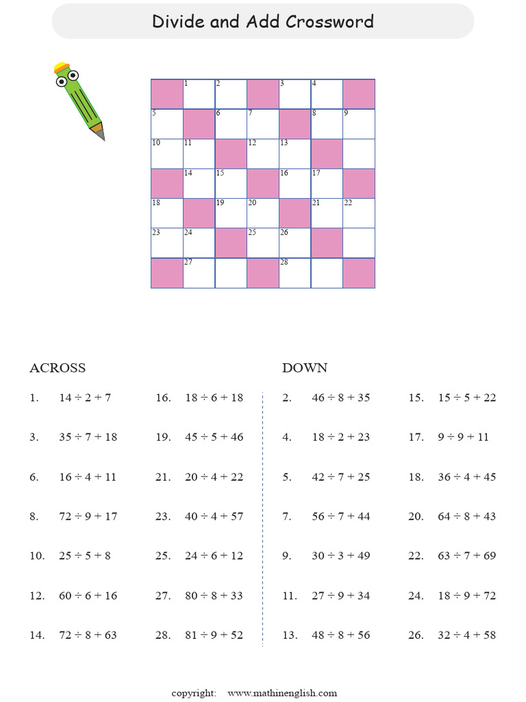 Divide Add Basic Crossword PDF