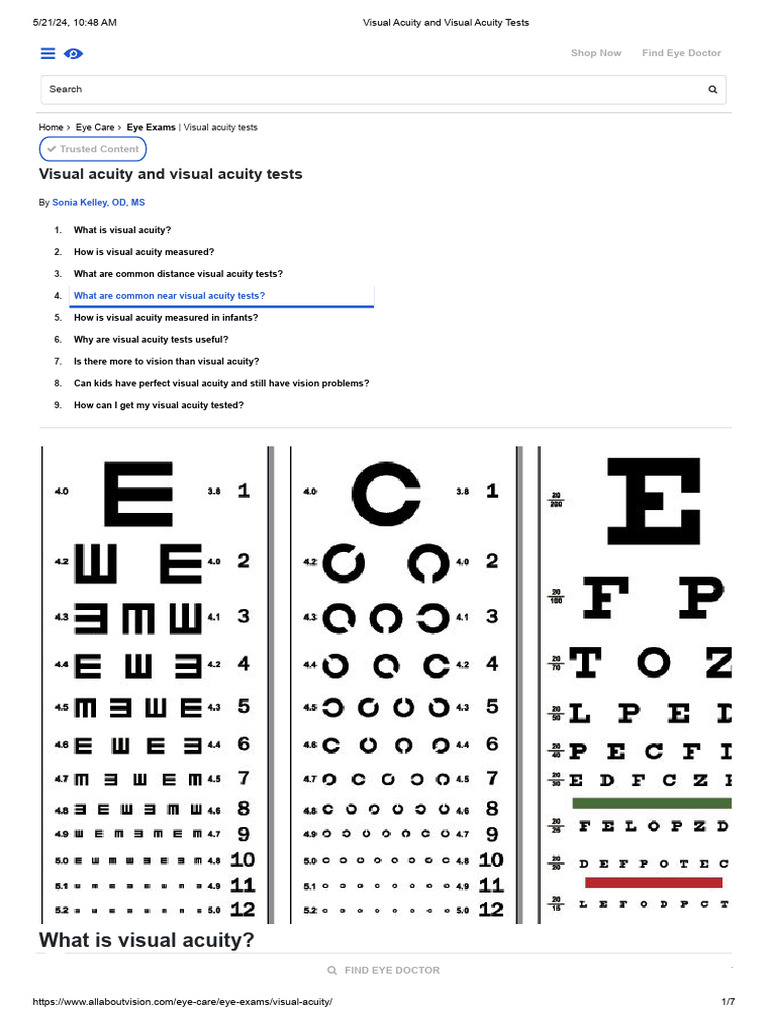Visual Acuity Tests Explained | PDF | Visual Acuity | Visual Perception
