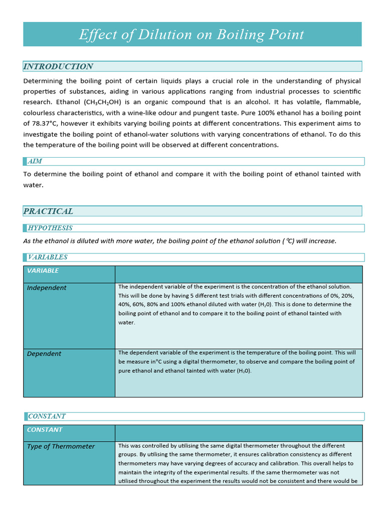 Effect of Dilution On Boiling Point | PDF | Experiment | Boiling