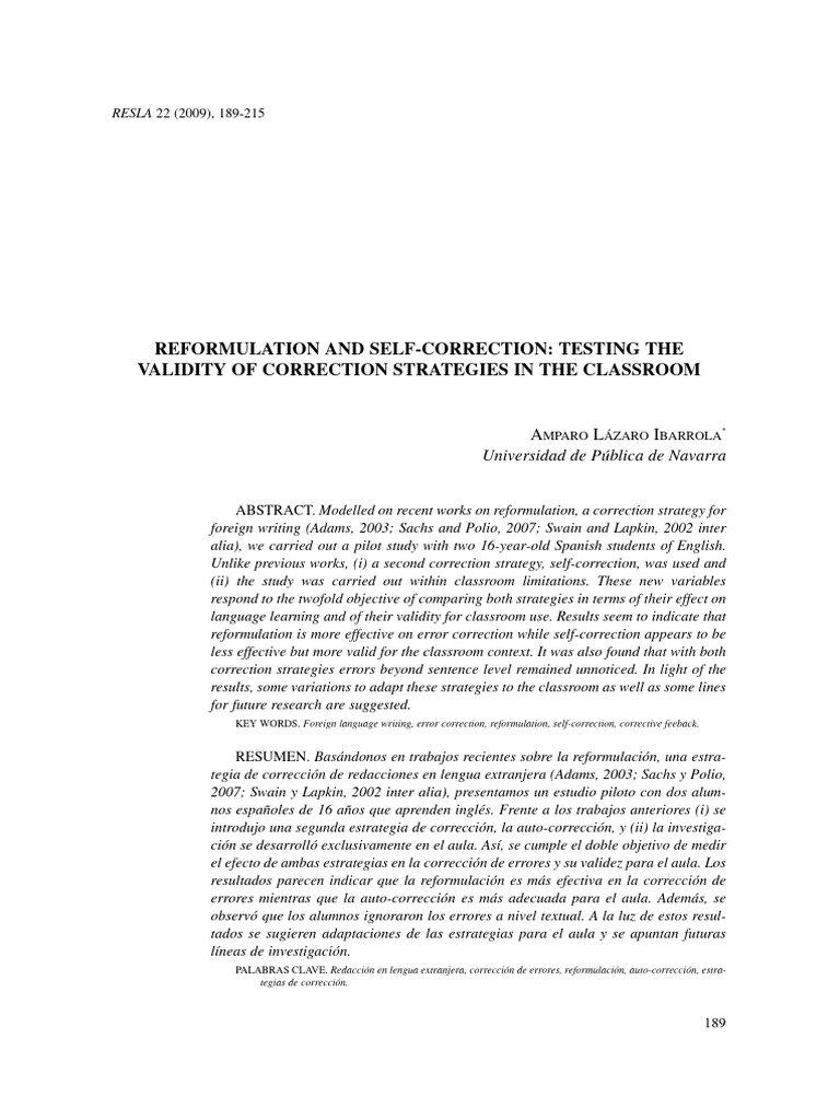 Validating Reformulation vs. Self-Correction | PDF | Second Language ...