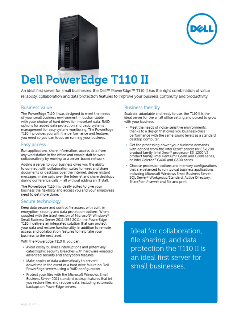 Dell-PowerEdge-T110II-SpecSheet | PDF | Hyper V | Computer Engineering