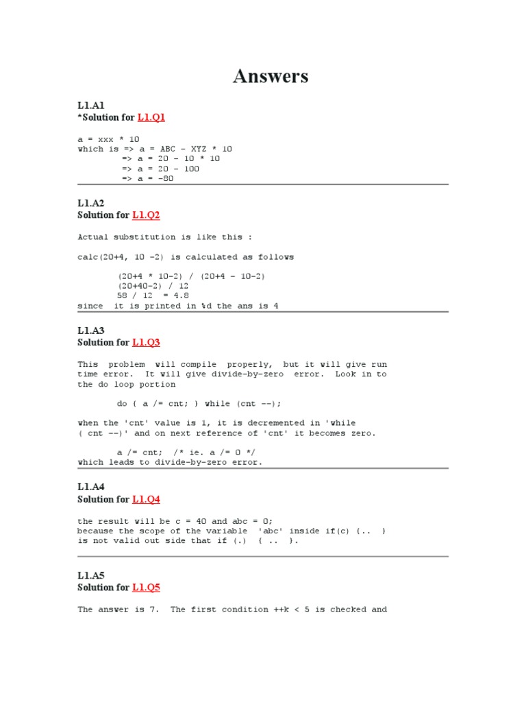 C Puzzle Answers | PDF | Pointer (Computer Programming) | Software ...