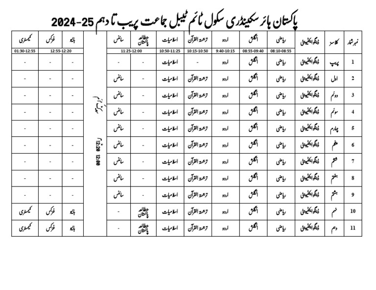PHSB Time Table | PDF
